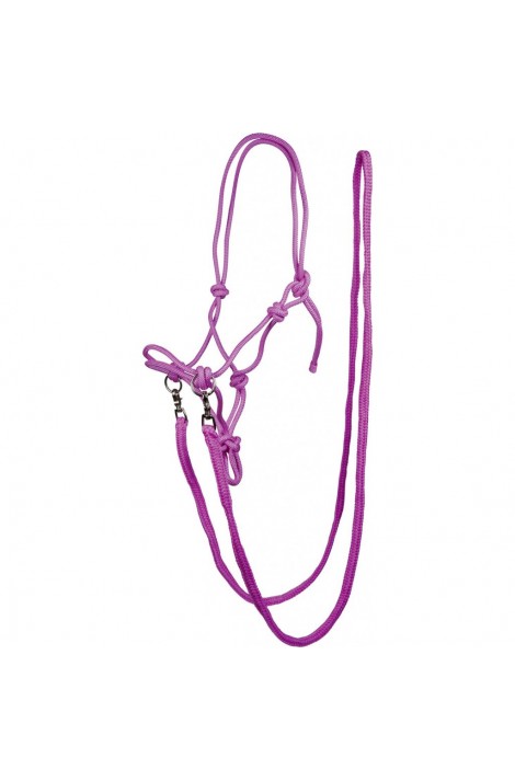 Rope halter with reins, pink