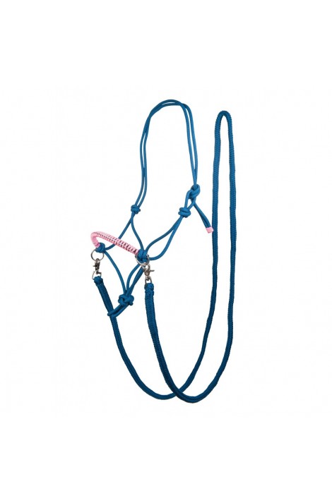 !Rope halter with reins -Strass- azure