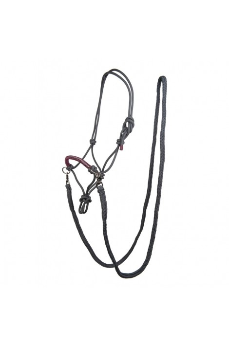!Rope halter with reins -Strass- grey