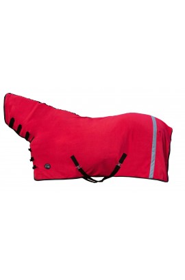!Fleece rug with neck part -Reflection- red